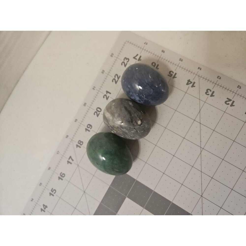 Lot of 3 Vintage Marble Alabaster Stone Eggs Blue Green Grey Gray Decor